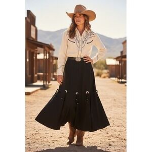 Circle T Skirt Women 13/14 Western Concho Tassel Long Flare Cotton USA Rodeo